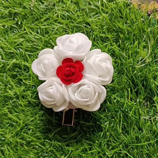 White foam flower with red velvet mix Aligator clip (pack of 2)
